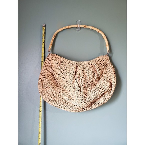 Woven Straw Purse Handbag Soft Side with Bamboo Handle Unbranded - Picture 2 of 11